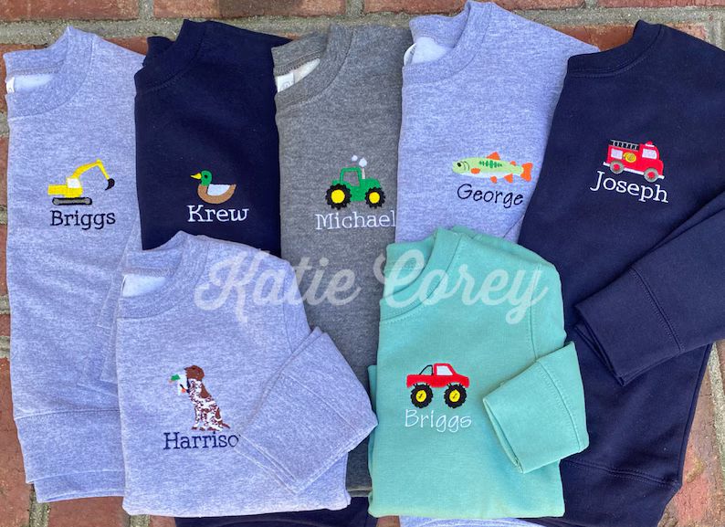 Boys Girls Mini Monogram Sweatshirt/crewneck/monogram Boys Shirt/personalized/animal, Car, Sports... | Etsy (US)