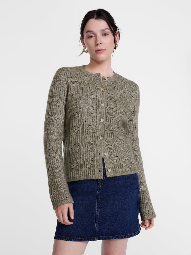 Scenario Women's Open Knit Cardigan Sweater with Long Sleeves, Lightweight, Sizes XS-XXXL | Walmart (US)