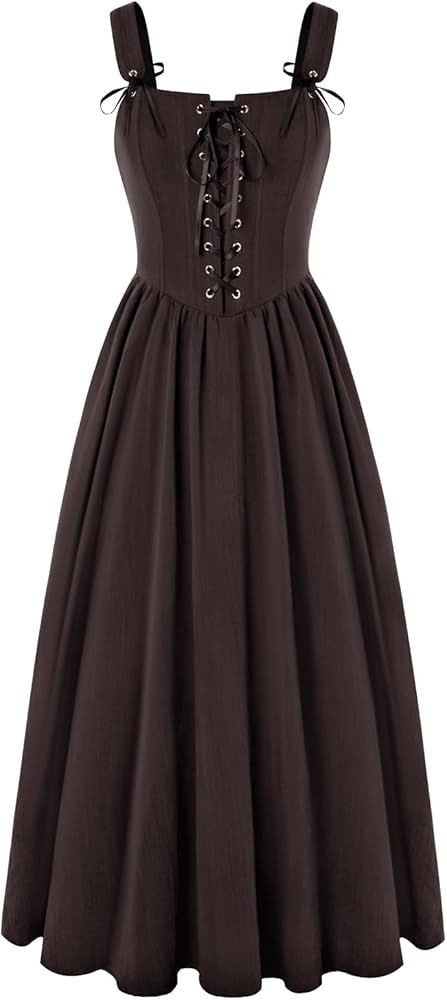 Scarlet Darkness Renaissance Dress Women Lace Up Cottagecore Sleeveless Long Dress Medieval Costu... | Amazon (US)