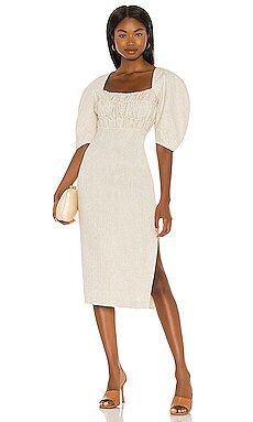 Song of Style Monet Midi Dress in Beige from Revolve.com | Revolve Clothing (Global)