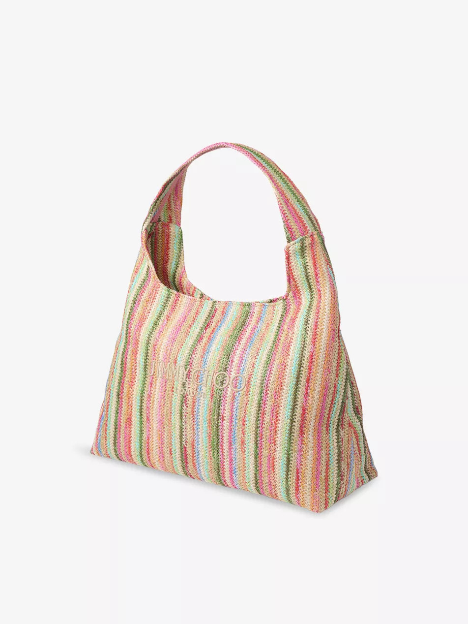 Beach Diamond Striped Logo-Embroidered Hobo Raffia Bag | Selfridges