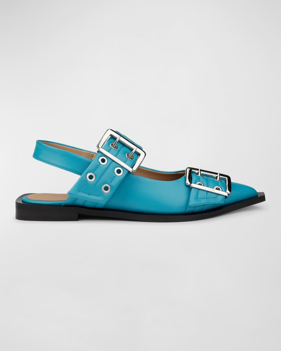 Ganni Dual-Buckle Slingback Ballerina Flats | Neiman Marcus