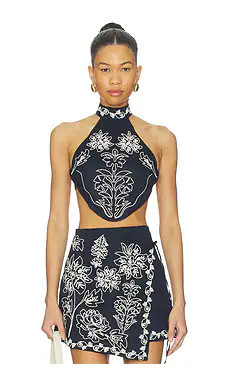 Agua Bendita Elay Crop Top in Navy from Revolve.com | Revolve Clothing (Global)