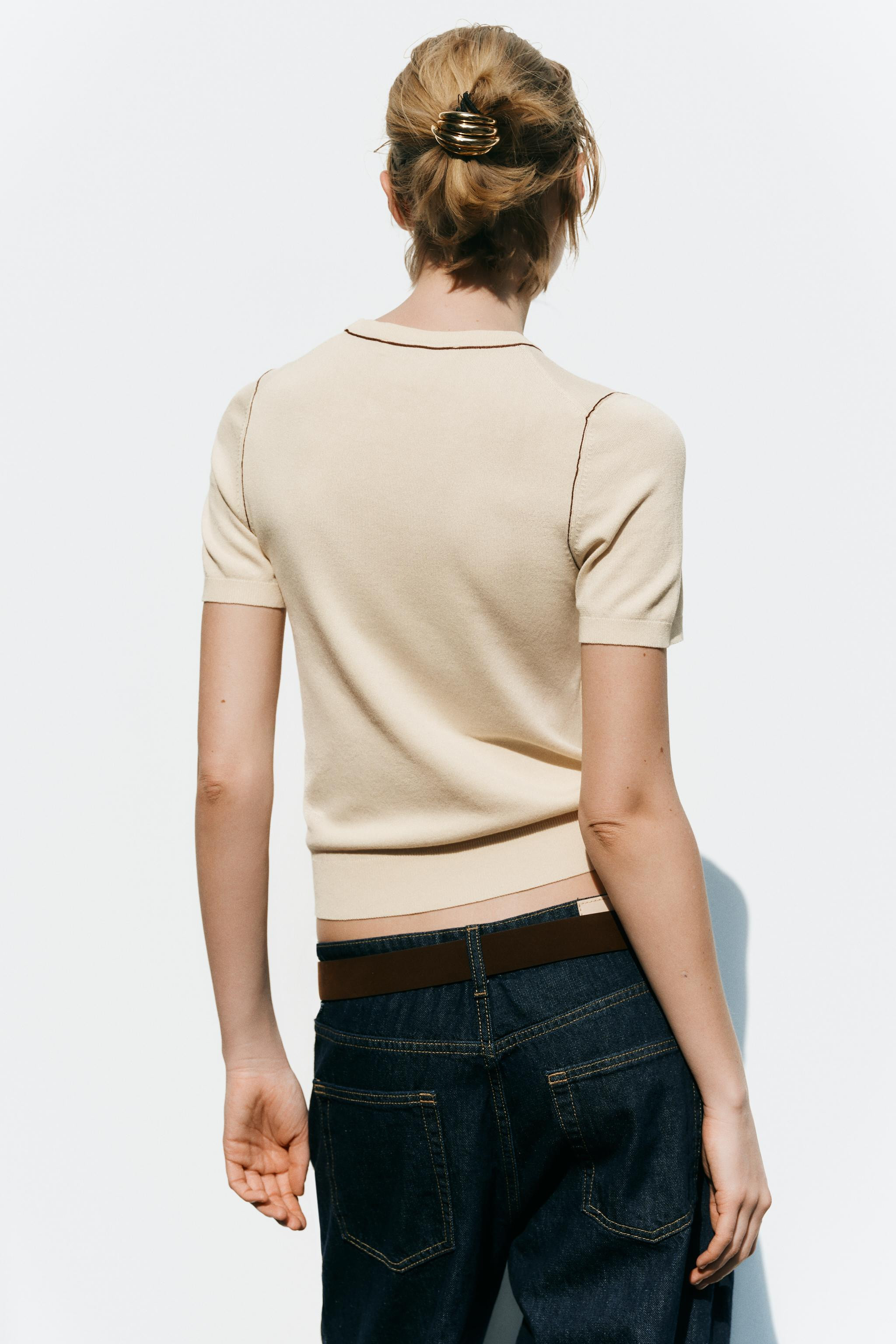 TRIMMED SHORT SLEEVE KNIT TOP | Zara US