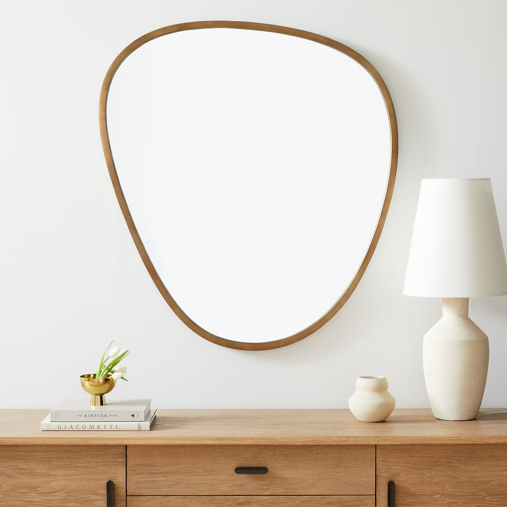 Mid Century Asymmetrical Wall Mirror, Antique Brass | West Elm (US)