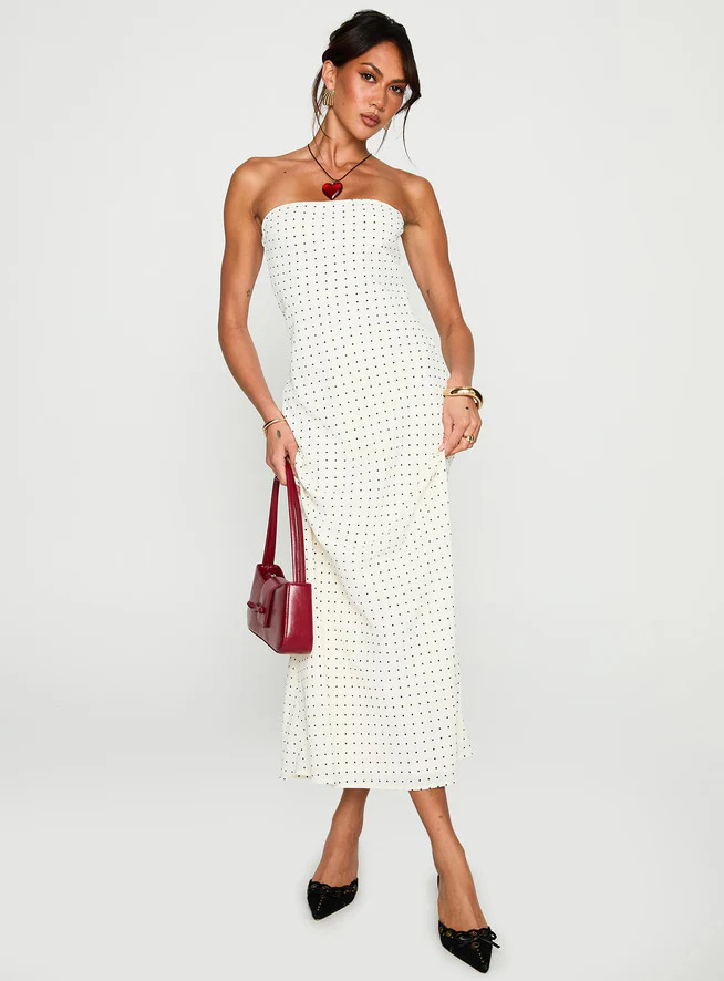 Just For Fun Strapless Maxi Dress White Polka Dot | Princess Polly US