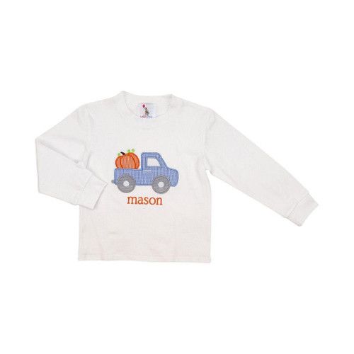 White Knit Pumpkin And Truck Shirt | Cecil and Lou