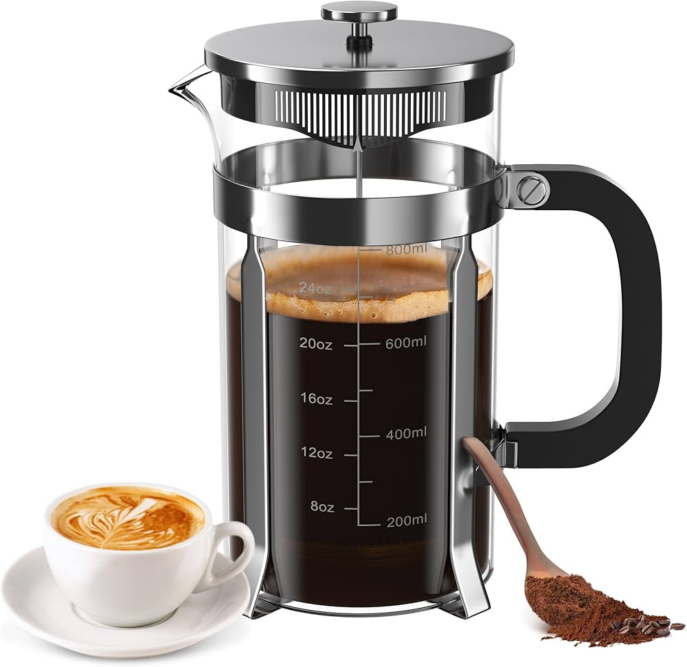 French Press Coffee Maker, 34 Ounce 1 Liter, Stainless Steel, Cold Brew Heat Resistant Borosilica... | Amazon (US)