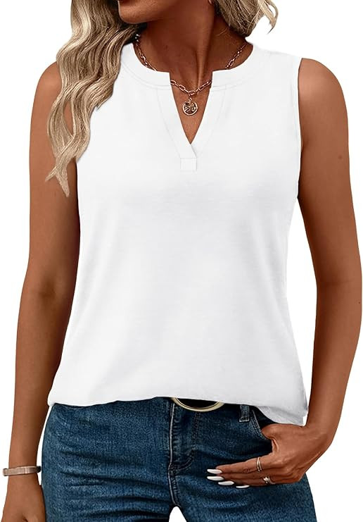 Womens Tank Tops Loose Fit V Neck Tank Tops for Women Summer Casual Sleeveless Shirts | Amazon (US)