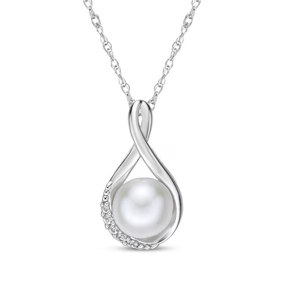 Cultured Pearl & White Lab-Created Sapphire Twist Necklace Sterling Silver 18" | Kay Jewelers