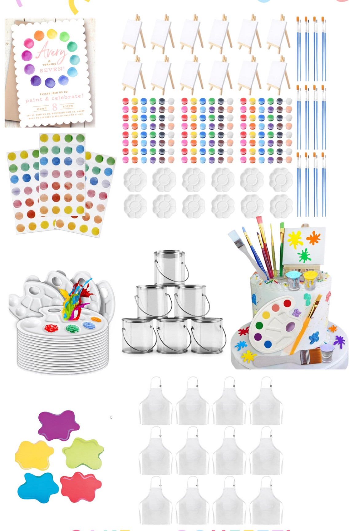 Paint party ideas! I'd use the large plastic palettes as plates and make a little snack board with fruit, cheese, and crackers for each kiddo. Then I'd create a balloon garland with some colors from the invite! 

#LTKkids #LTKparties #LTKfamily