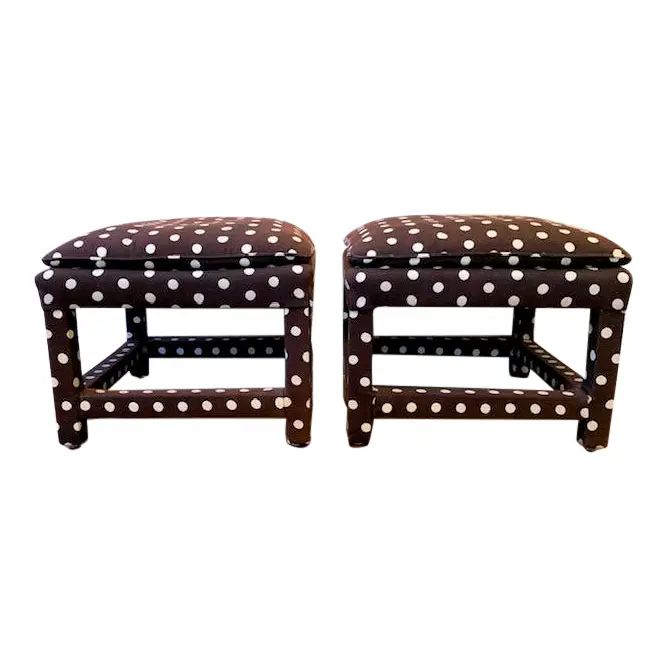 Vintage Upholstered Pillow Top Ottomans/Stools - a Pair | Chairish