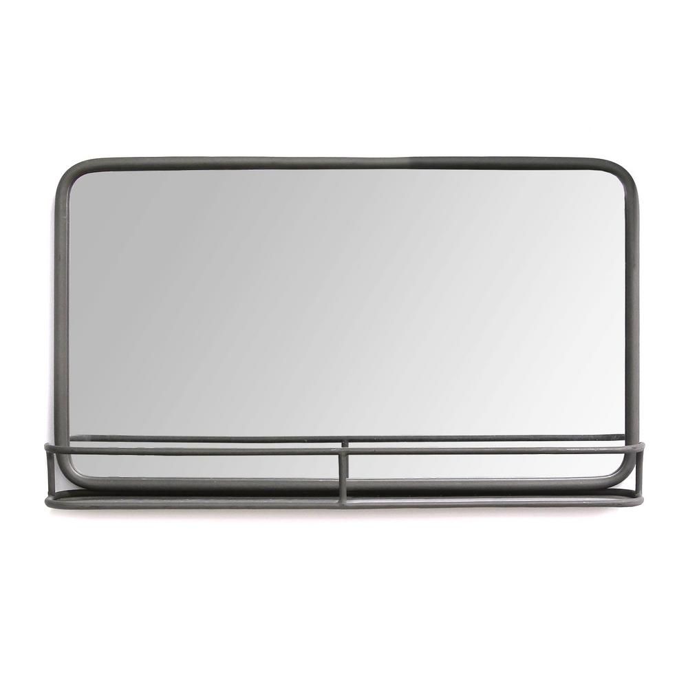 Stratton Home Decor Mason Metal Mirror with Shelf, Grey | The Home Depot