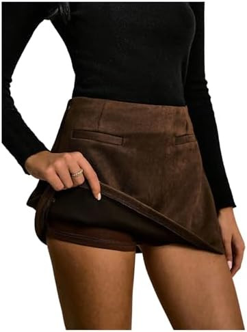 Milumia Women's Faux Suede Mini Skirts Fall A Line Casual Short Skirt with Shorts Underneath | Amazon (US)