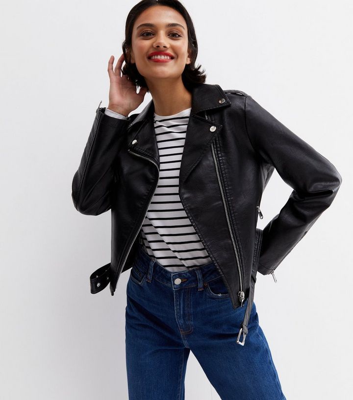 Black Leather-Look Belted Biker Jacket
						
						Add to Saved Items
						Remove from Saved It... | New Look (UK)