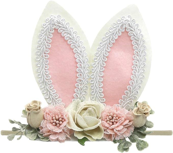 Bunny Headband Bunny Rose Ears Easter Headbands Baby Girls Flower Crown Spring Bunny Headbands | Amazon (US)