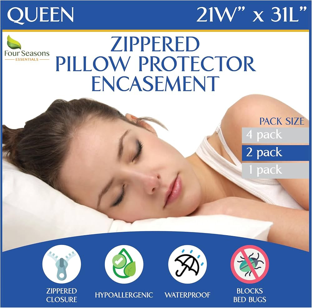 Queen Size Waterproof Pillow Protectors (Set of 2) – Zippered Hypoallergenic Pillowcase Cover A... | Amazon (US)