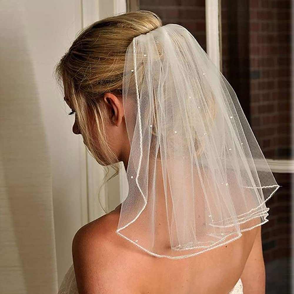 Haraty Crystal Bridal Veils Short 1 Tier Veil Soft Mesh With Comb Wedding Party Bride Veil Hair A... | Amazon (US)