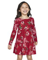 Baby And Toddler Girls Long Sleeve Floral Print Knit Tiered Dress | The Children's Place  - CLASS... | The Children's Place