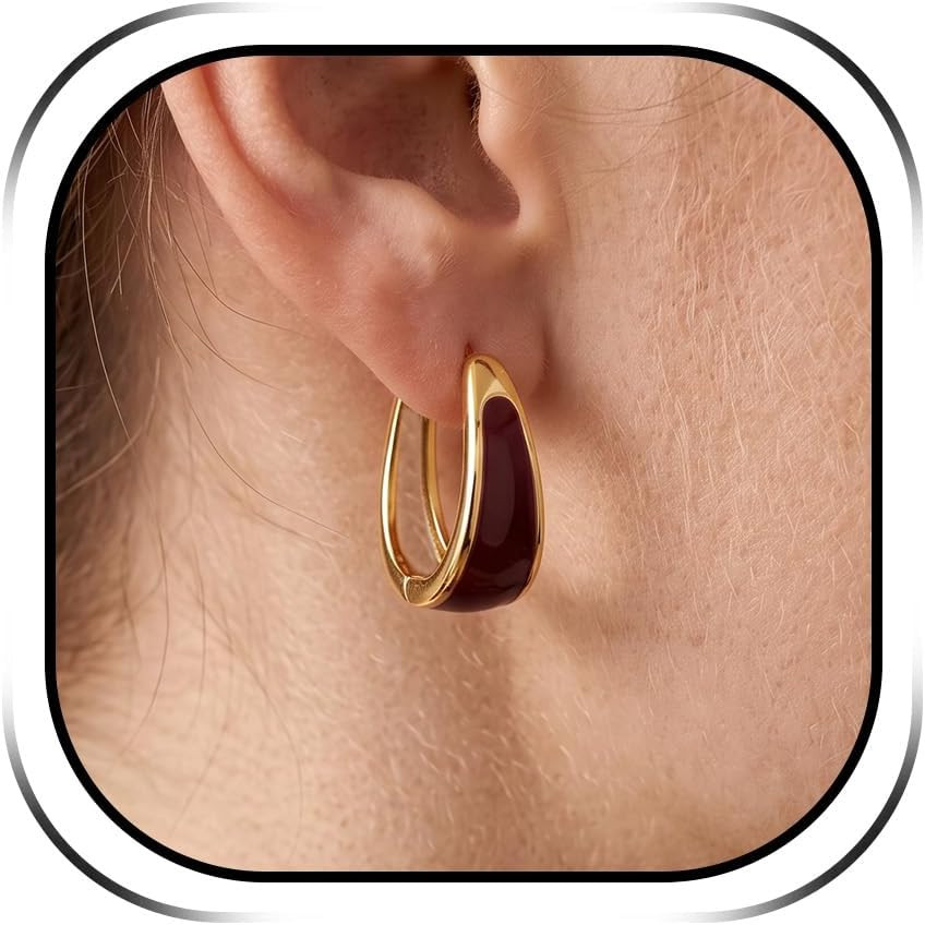 Burgundy Hoop Earrings for Women Enamel Hoop Earrings Deep Red Jewelry | Amazon (US)