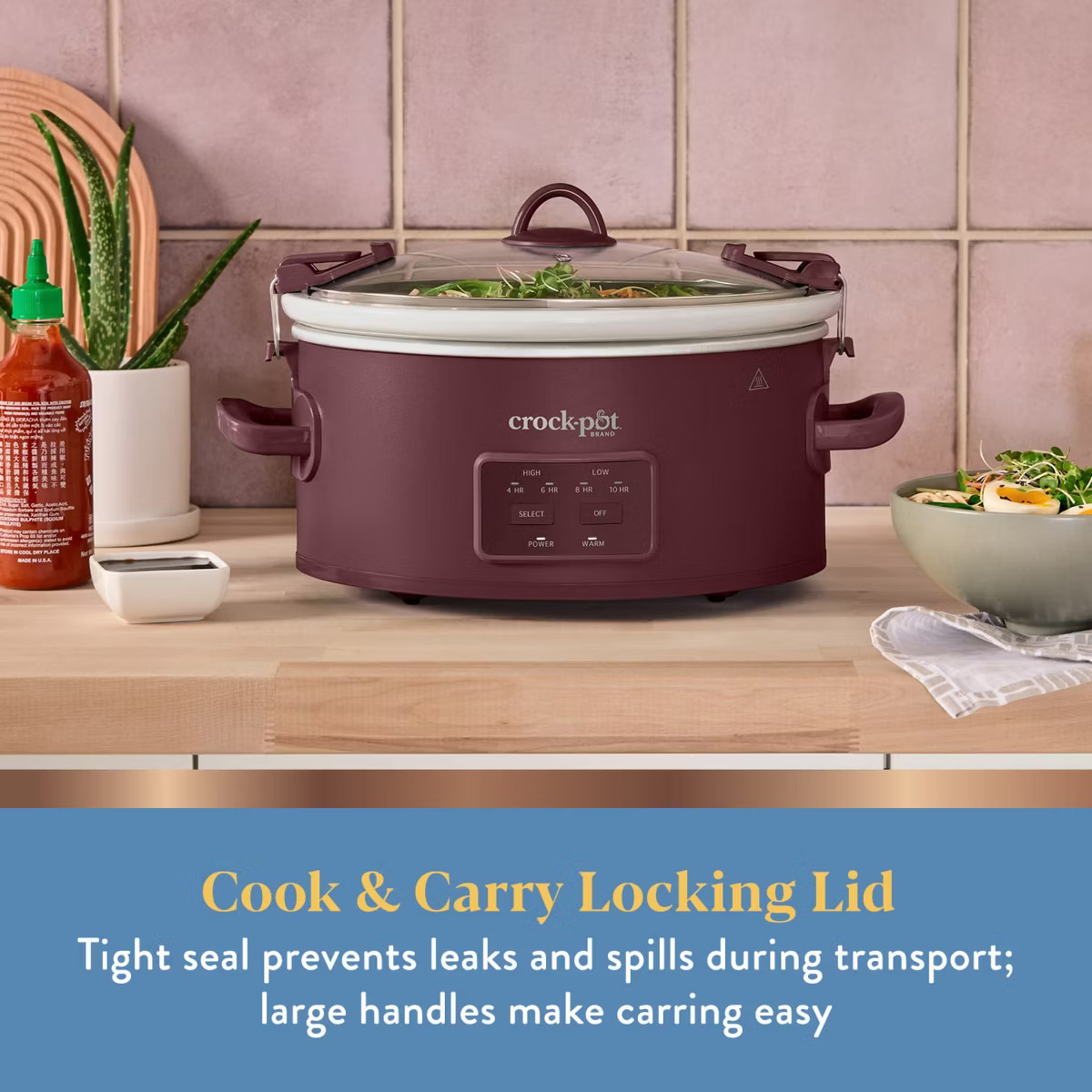 Crock-Pot 6qt Cook & Carry Programmable Slow Cooker Ceramic Lambrusco Red: 3 Settings, Dishwasher... | Target