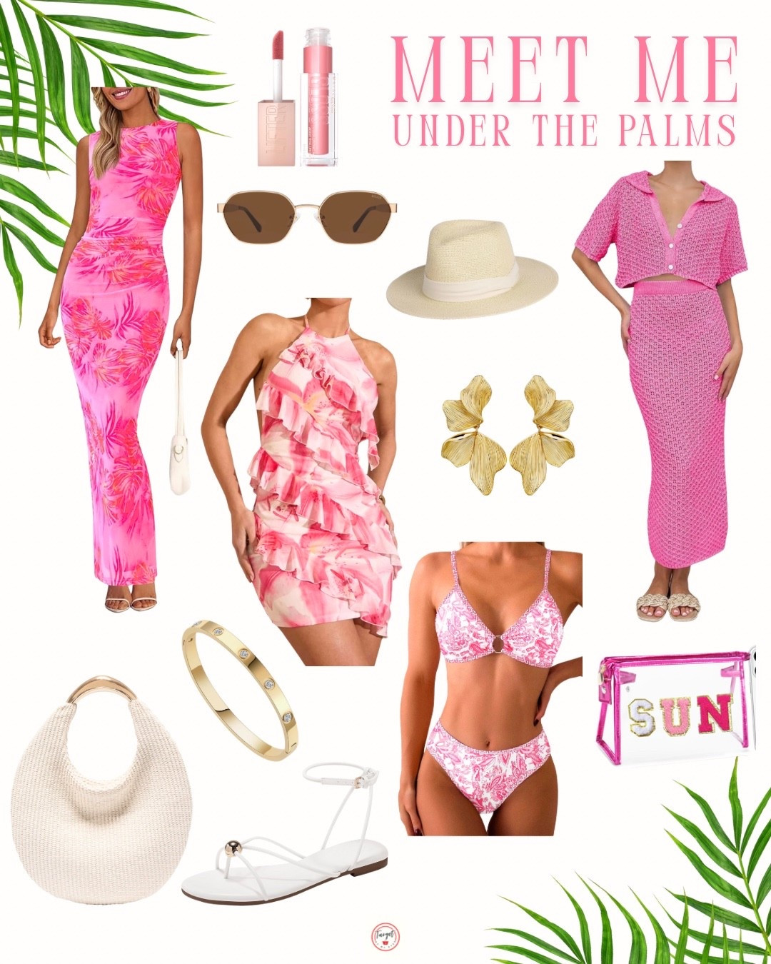 Amazon Meet Me Under the Palms Vacation Outfit Ideas in pink and white dresses, bikinis, coverup dresses, travel essentials, and jewelry 

#LTKFindsUnder50 #LTKTravel #LTKootd