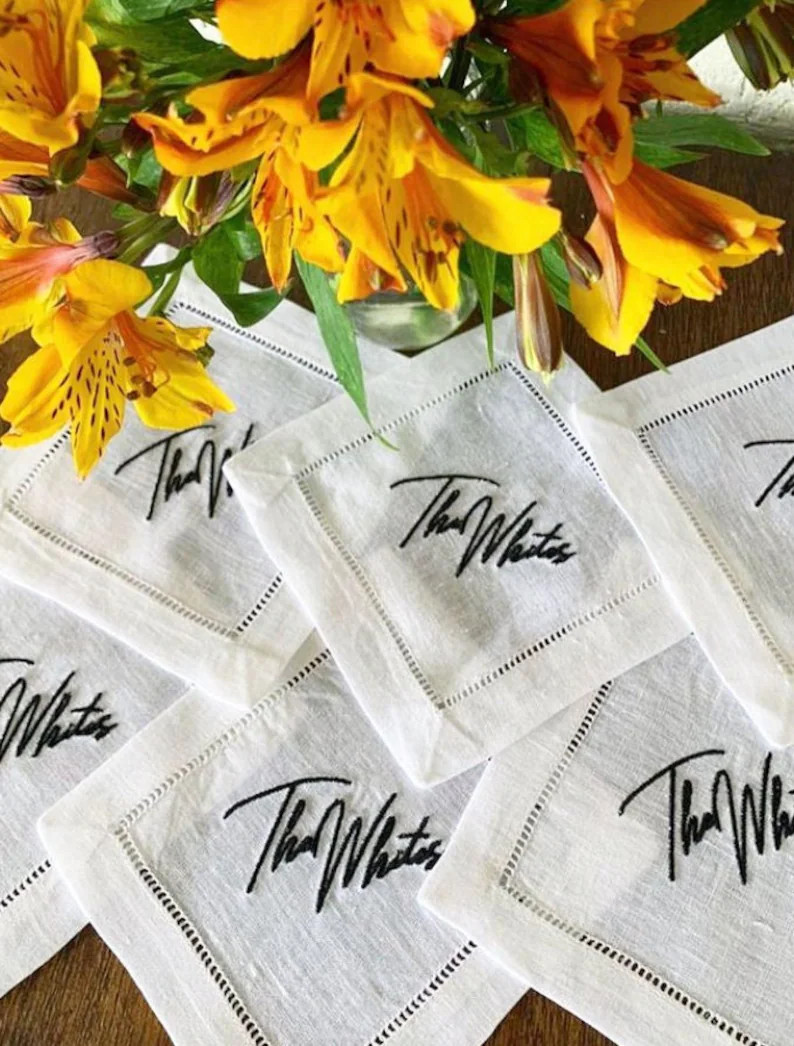 Embroidered Custom Logo Cocktail Linen Napkin Monogram Linen - Etsy | Etsy (US)