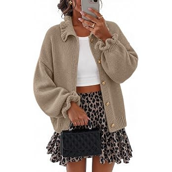 MEROKEETY Women's Fall Trendy Chunky Knit Cardigan Casual Ruffle Sweaters | Amazon (US)