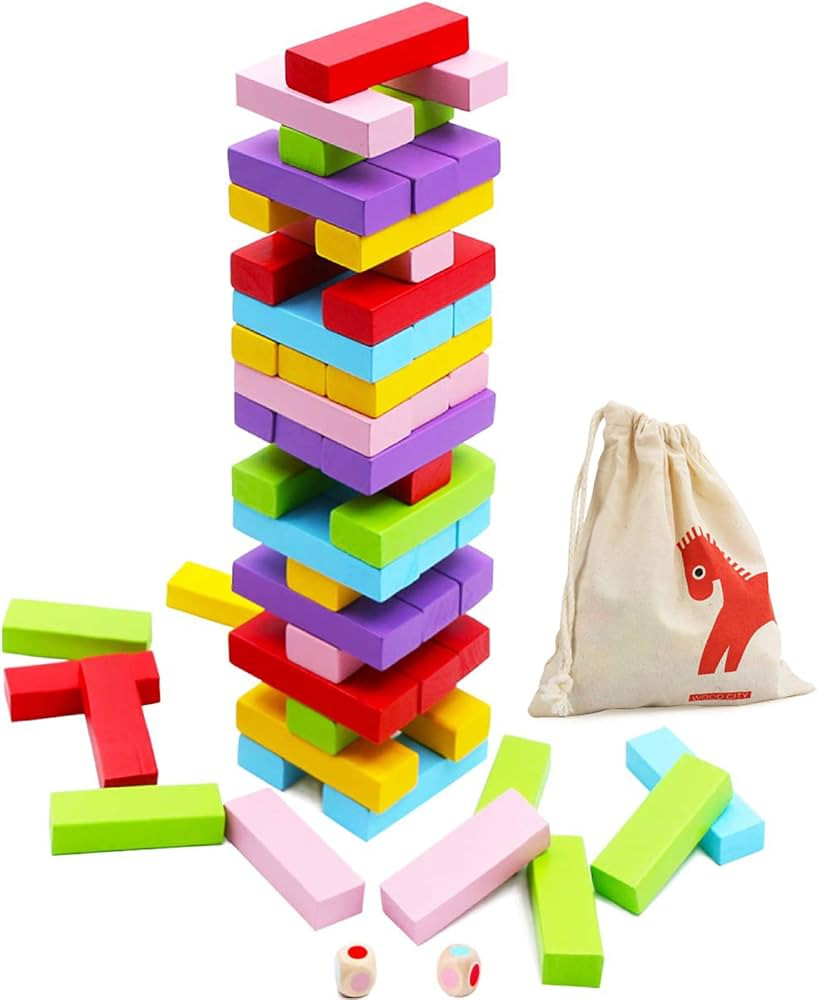 Gentle Monster Wooden Colorful Stacking Board Games Builing Blocks for Kids Boys Girls, 54 Pcs Wo... | Amazon (US)