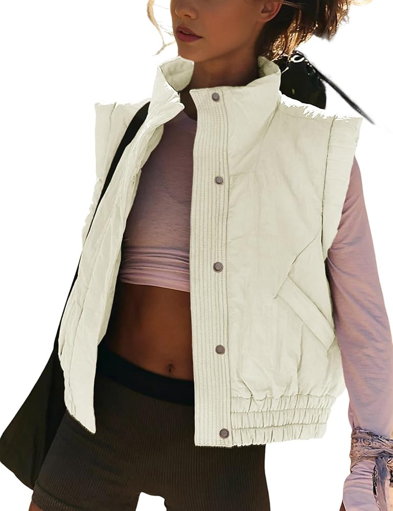 SKIKYAN Women Quilted Puffer Vest Button Down Scrunch Sleeveless Winter Stand Collar Padded Gilet... | Amazon (US)