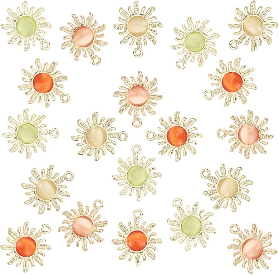 SUNNYCLUE 1 Box 20Pcs 4 Colors Sunflower Charms Shiny Opal Stone Cat's Eye Beads Sun Pendants All... | Amazon (US)
