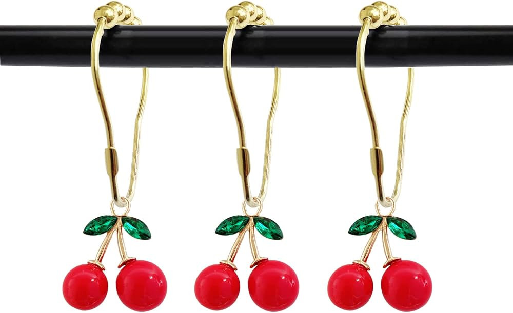 Set of 12 Cherries Shower Curtain Hooks Rings, Red Cherry Pendant Decoration, Fruit Style for Kid... | Amazon (US)