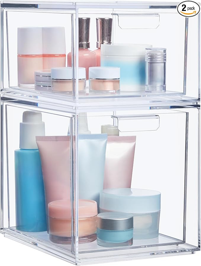 STORi Audrey Stackable Clear Bin Plastic Organizer Drawers | 2 Piece Set | Organize Cosmetics and... | Amazon (US)