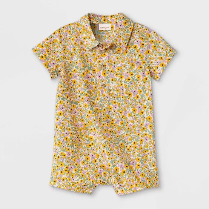 Baby Boys' Floral Woven Romper - Cat & Jack™ Yellow | Target
