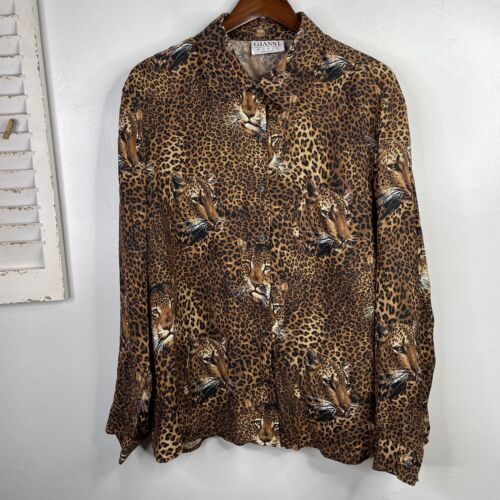 Gianna Woman Vintage Leopard Button Down Blouse Women’s Size 18 Brown Black  | eBay | eBay AU