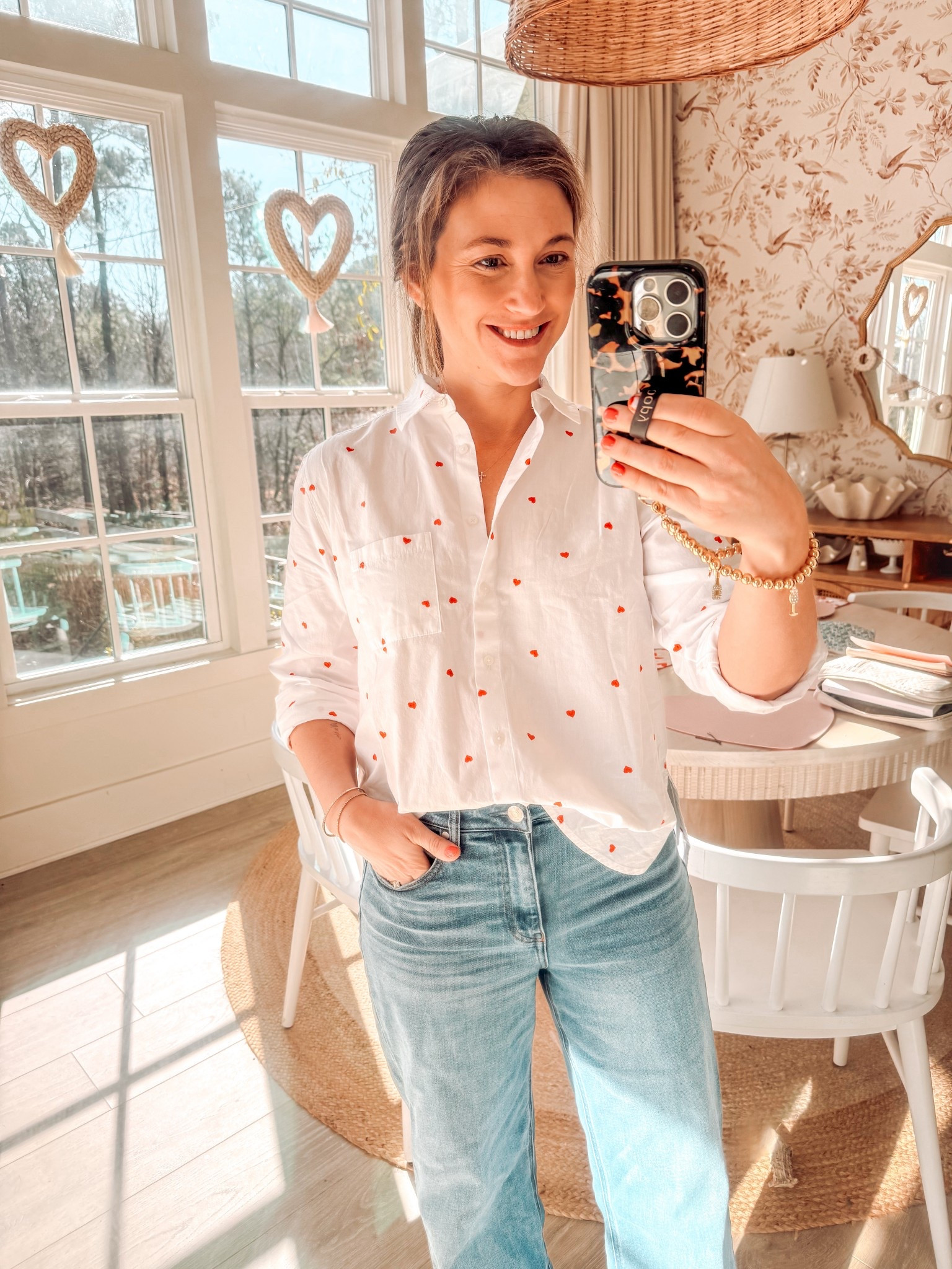 Embroidered heart button down shirt ! 

#LTKSeasonal #LTKdayinmylife #LTKFindsUnder50