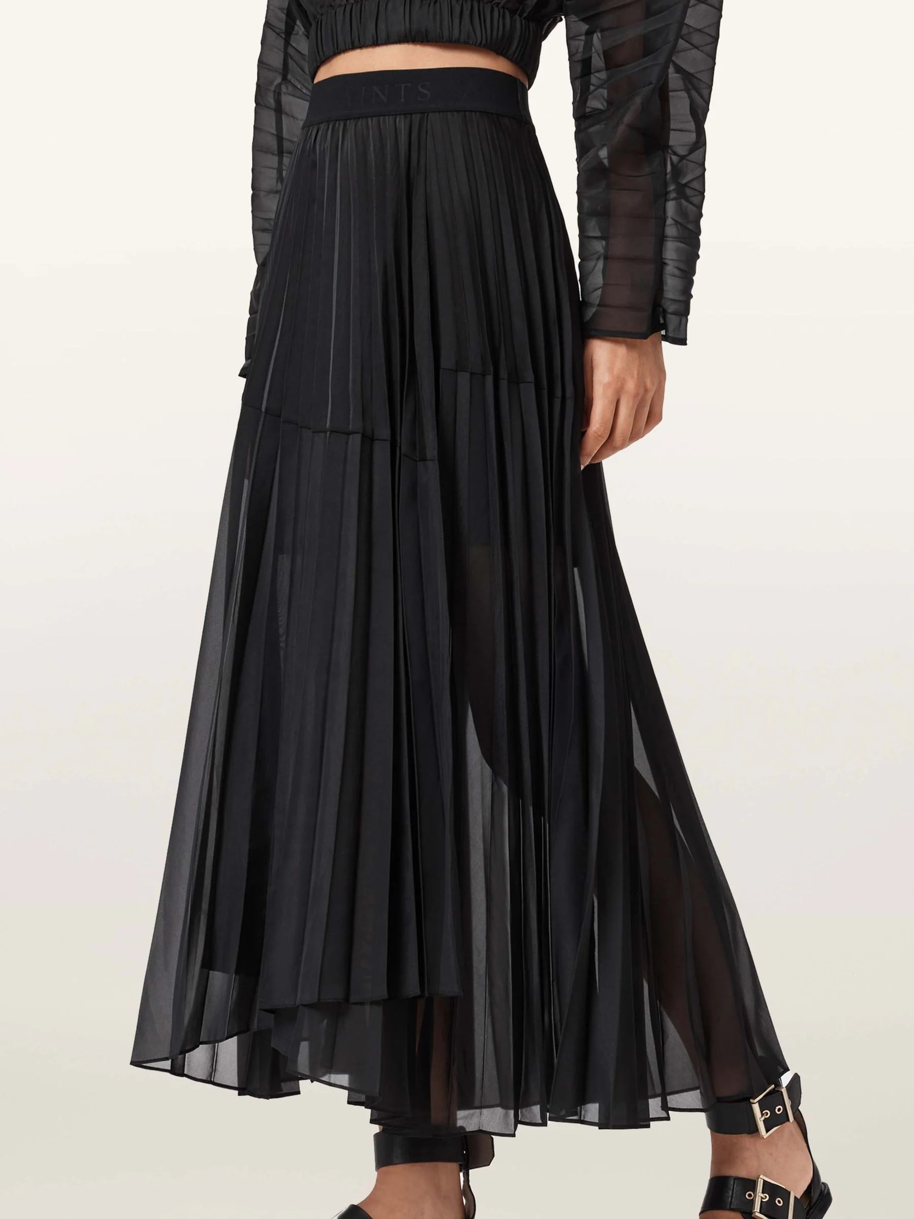 All Saints AllSaints Black Micaela Pleat Skirt | Next US