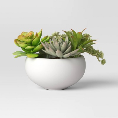 6.5" Tray Succulents Artificial Plant - Threshold™: Faux Greenery, Indoor/Outdoor Decor, Ceramic Pot | Target