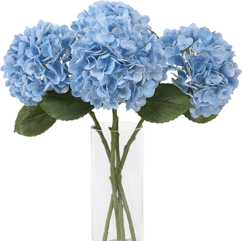 4Pcs Realistic Light Blue Hydrangea Artificial Flowers with Stems 19.68 Inch Latex Faux Hydrangea... | Amazon (US)