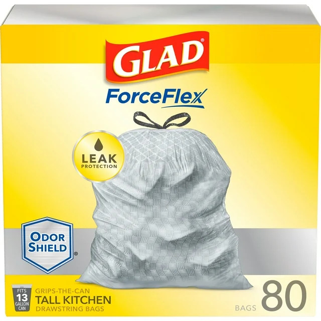Glad Tall Kitchen Trash Bags, 13 Gallon, 80 Bags (ForceFlex, Unscented) | Walmart (US)