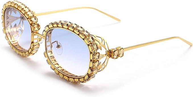 Melrose/Oval Punk Cutout Metal Diamond Sunglasses, Fashion Lady Rhinestones Sexy Eyewear | Amazon (US)