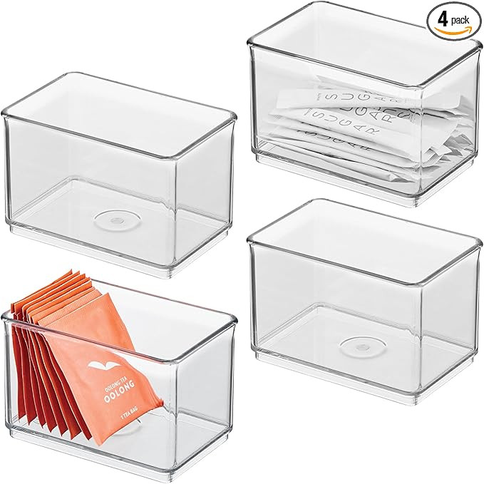 iDesign Small Shallow Organizer Bin - Set of 4 - Clear - Made in USA | Amazon (US)