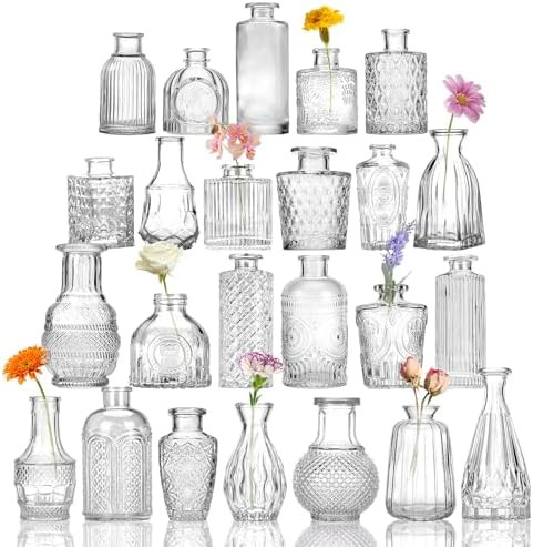 Glass Bud Vase Set of 16, Small Flower Vases, Glass Vases for Centerpieces, Vintage Home Table De... | Amazon (US)