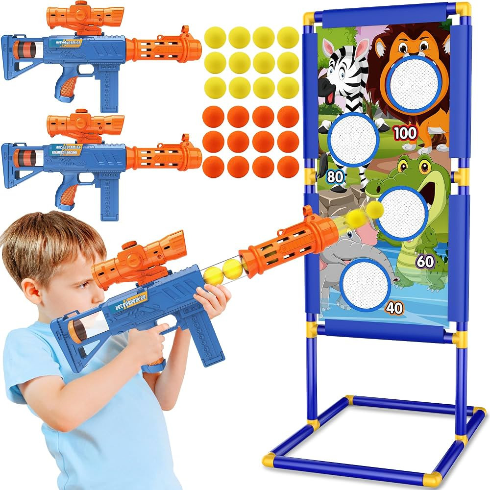 KKONES Shooting Game Toy for Boys - 2 Player Toy Foam Blaster Air Guns, 24 Foam Bullet Balls Popp... | Amazon (US)