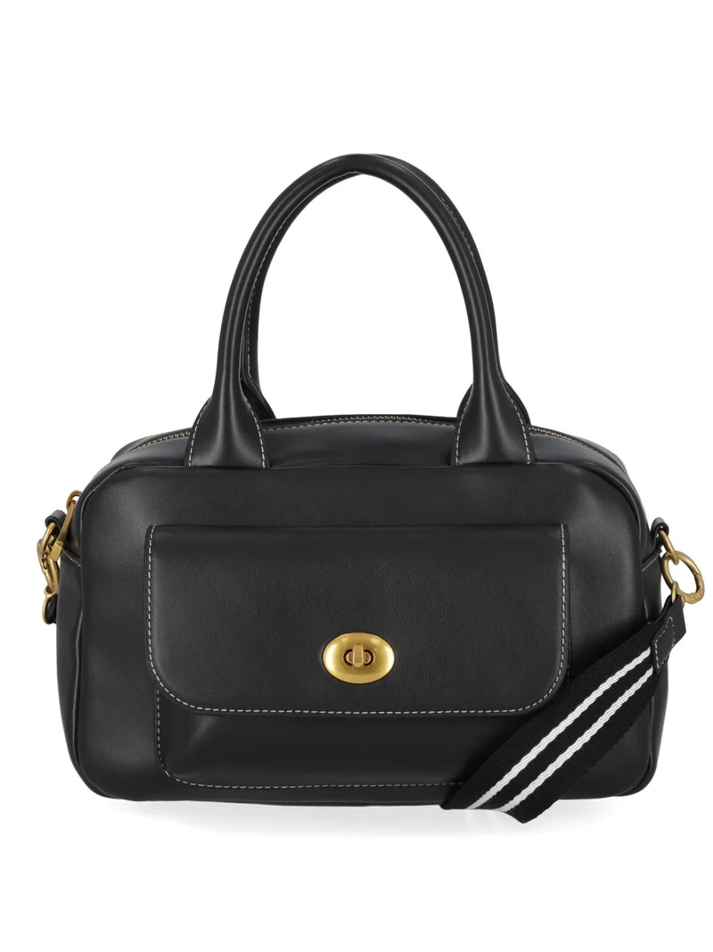 Free Assembly Women's Faux Leather Satchel Handbag, Black | Walmart (US)