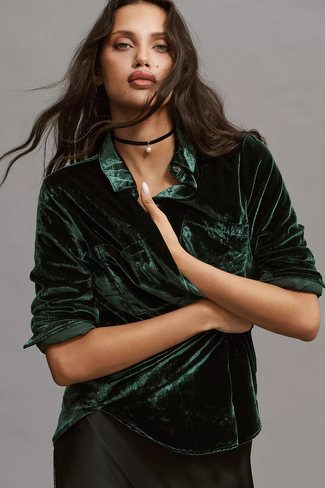 Pilcro Relaxed Velvet Buttondown Shirt | Anthropologie (US)