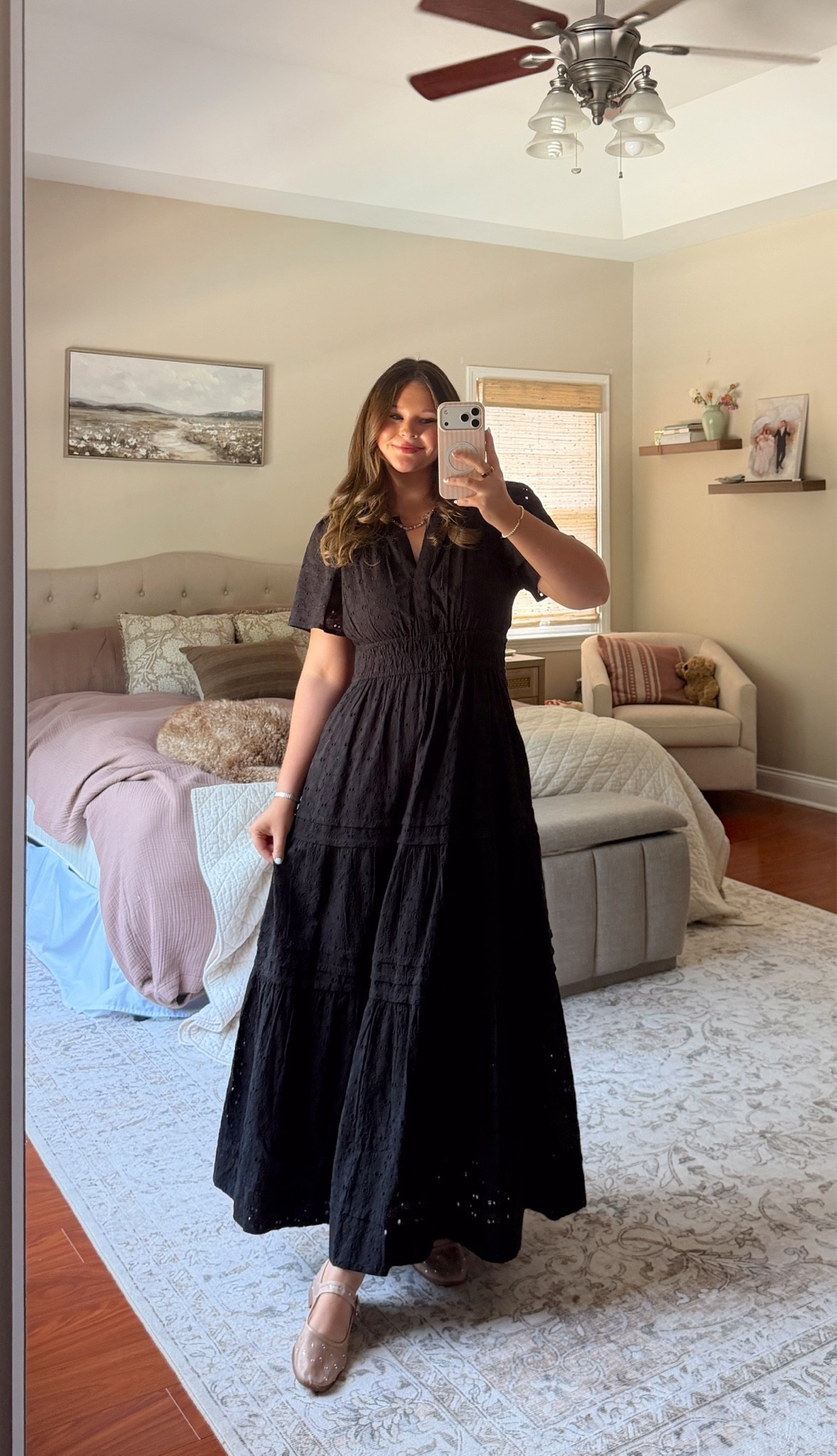 The color of my dress is sold out, however I linked their other colors available!! This is my ALL time favorite dress. I have so many color ways in it - and I always grab my normal size, a medium. The best part is that it is lined + has pockets! 
code: MADISONHOWELL