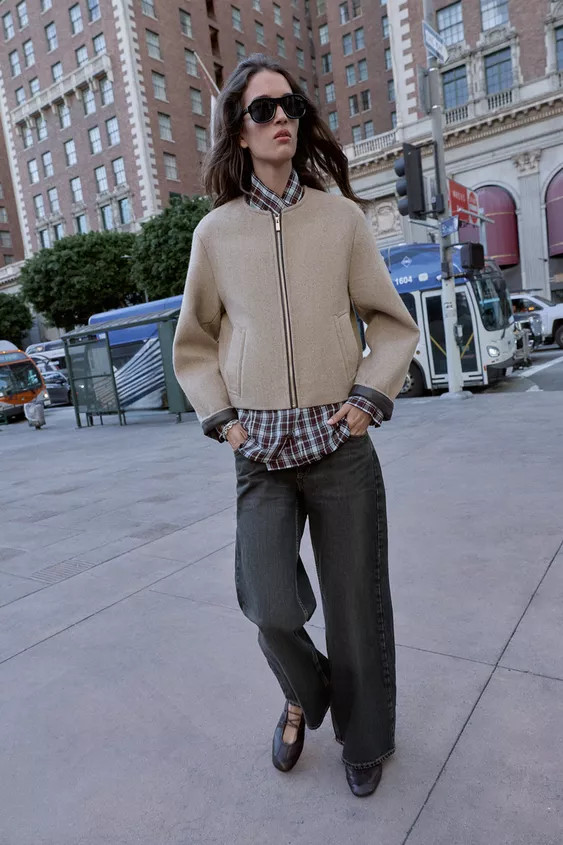 FAUX LEATHER TRIM BOMBER JACKET | Zara US