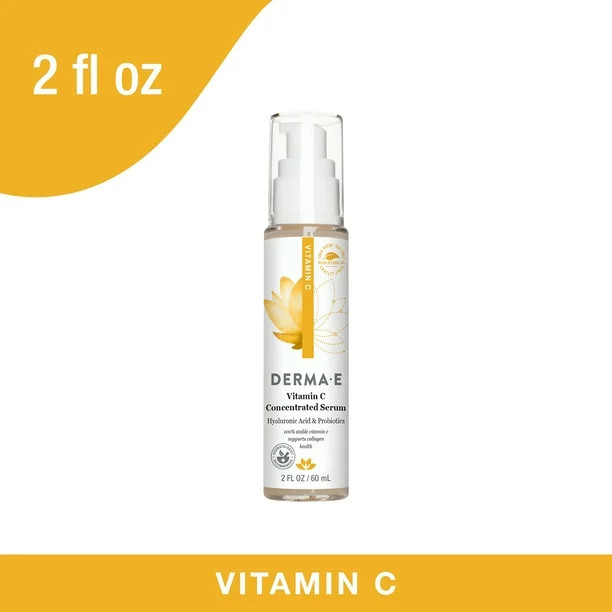 DERMA E Vitamin C Serum for Face with Hyaluronic Acid, Concentrated Brightening Serum, Vegan, 2 o... | Walmart (US)