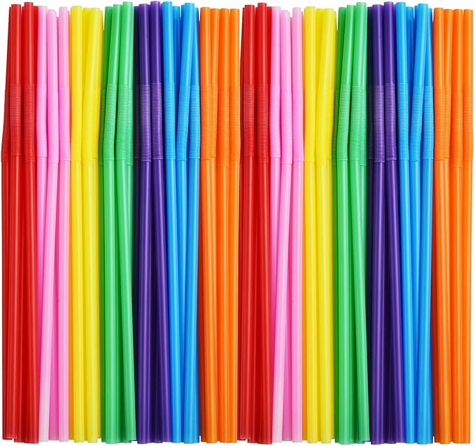 ALINK 100pcs Assorted Colored Plastic Disposable Drinking Straws, 10.2 inch Long Bendy Party Stra... | Amazon (US)